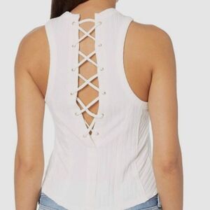 NWOT Free People Intimately Women's White Check It Out Lace-Up Tank Top